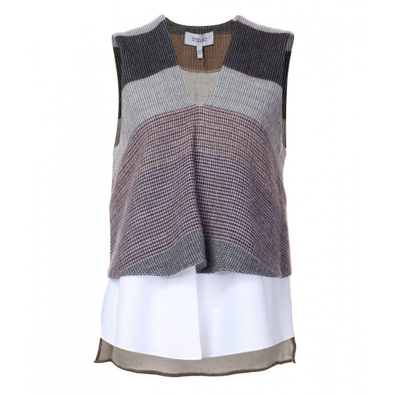 10 Crosby Derek Lam Grey and White Knit online Striped Layered Sleeveless Blouse 4