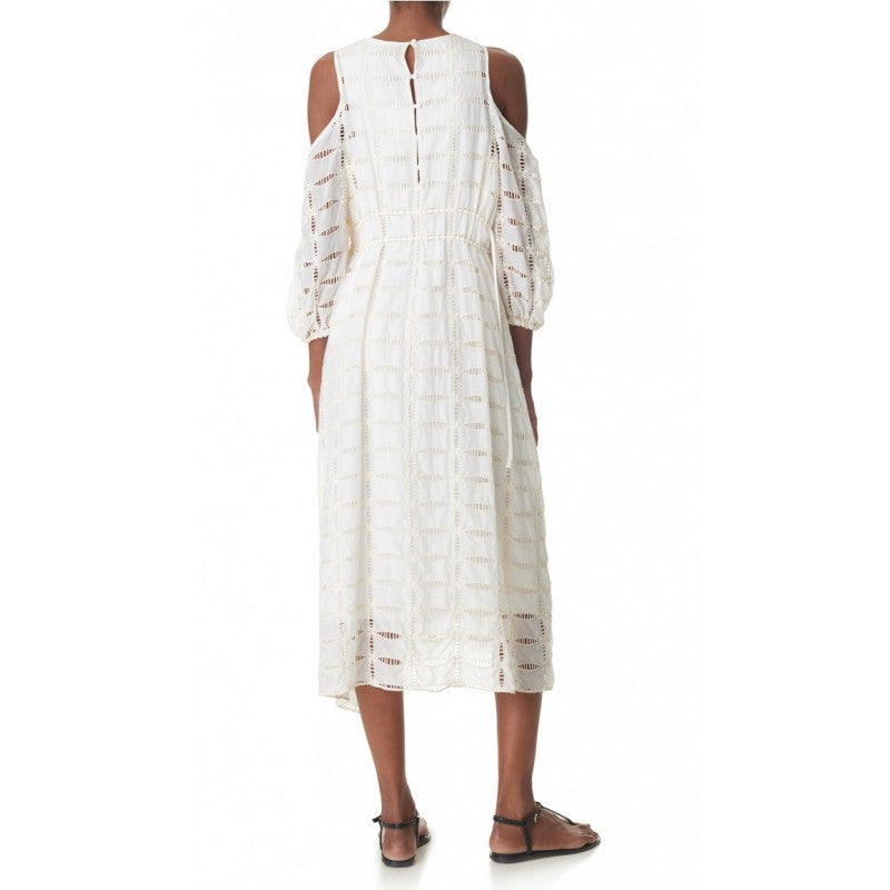 Luca Eyelet Open Shoulder Ivory Dress