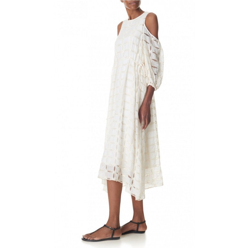 Luca Eyelet Open Shoulder Ivory Dress