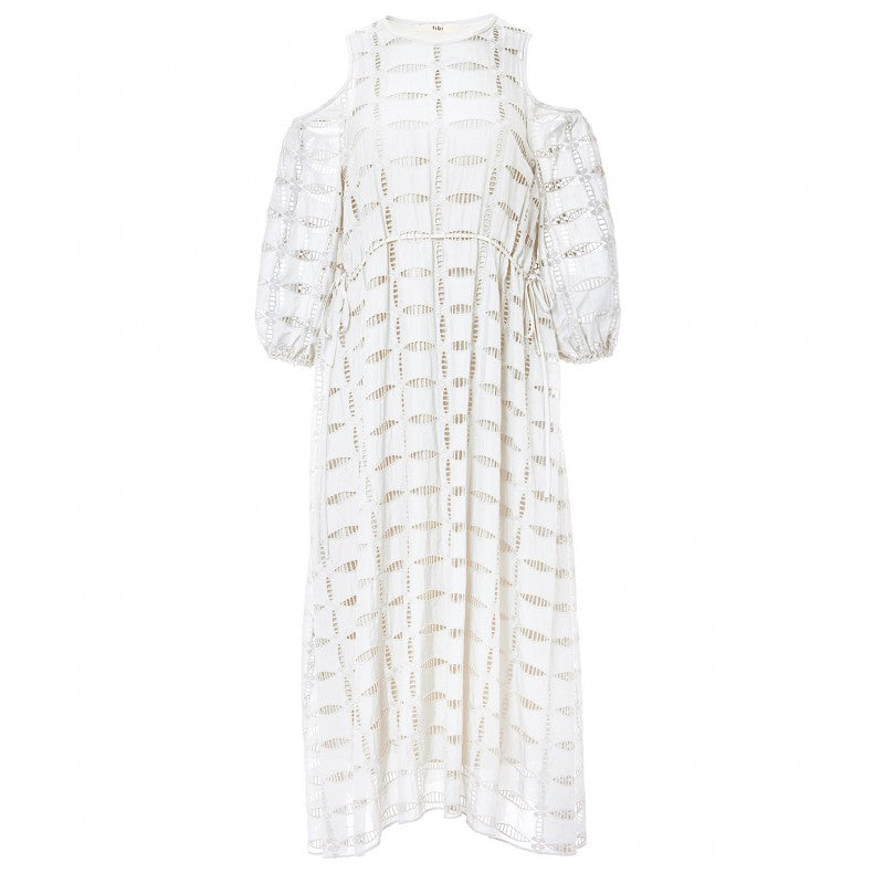Luca Eyelet Open Shoulder Ivory Dress